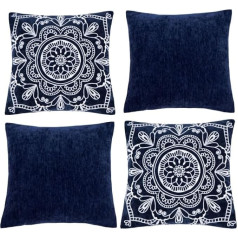 UKHP 4 Pack Cashmere Dekoratīvie Mandala spilvenu pārvalks Izšūti 18x18 collu kvadrātveida mājīgs mājas dekori dzīvojamā istaba guļamistaba dīvāns dīvāns tumši zils