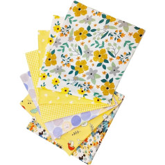 Cartisanat Fat Quarters 7 vienetų 50x50cm medvilninio audinio skiautiniai kvadratai Pre-Cut Patchwork ketvirčių lapai, skirti siuvimo modeliui Geltonos spalvos gėlių