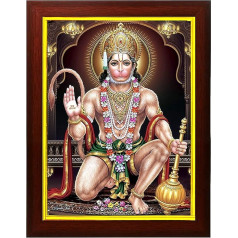 zig zag Lord Hanuman Ji Bajrang Bali Photo Frame Wall Hanging Temple Table Pooja Room (9,5 x 13,5 collu, Brown/Gold)