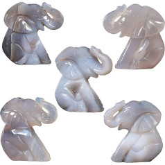 mookaitedecor Dabīgā agāta akmens ziloņa figūriņa Statue Sitting & Trunk Up Hand Carved Crystal Sculpture Amatniecība mājas un biroja dekorēšanai