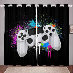 Bērnu Gamepad aizkari Gamer Window Treatments for Boys Girls Childre White Video Game Controller Window Drapes Teens Colourful Tie Dye Window Curtain Black Room Decor W46 x L54