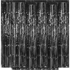 5 melnu folijas bārkstīm aizkaru fona komplekts, 1x2,5 m metālisks folijas bārkstīm aizkaru fons, fona čūskas Helovīnam, Ziemassvētkiem, aizkariem, ballīšu dekorēšanai (melns)