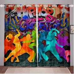 feelingyou Teenager Dance Logu aizkars 245 x 140 cm Trippy Street Graffiti Sienas aizkari bērniem Zēni Meitenes Iespiests Hip Hop sporta aizkars Komplekts no 2 Logu aizkari