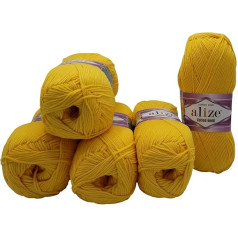 Yunteks 5 x 100 g Alize Cotton Gold vilnas adīšanai ar 55% kokvilnas, 500 g vienkārtas vilnas (dzeltena 216)