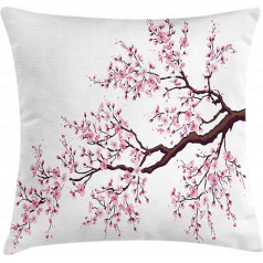 ABAKUHAUS Japāna Sakura zaru ziedi Dekoratīvs spilvena pārvalks ar apdruku abās pusēs Zip mazgājams 60 x 60 cm Tumši brūns rozā krāsā