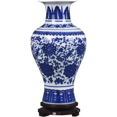 Jingdezhen Jingdezhen Fishtail zilā un baltā porcelāna vāze, ar rokām veidota zaru lotosa keramikas vāze ziediem, maza dekoratīva vāze, augstums 30 cm