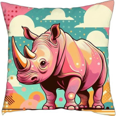 Pludmales pietura Pop Art Pink Jungle Rhino Accent spilvens sedz krāsains mājas dekors Inspo Dāvanu ideja 18x18 collu Pop Art Rhino