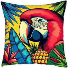 Pludmales pieturas dekoratīvs krāsains tropu papagaiļu akcents spilvenu pārvalks Home Decor Inspo Dāvanu ideja 18x18 Pop Art Scarlet Macaw