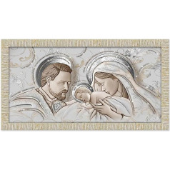 Lupia - Moderns attēls THE KISS CERAMIC MIX Holy Family Giovy Glitter Decoration Koka rāmis ar zelta svītrām, piemērots guļamistabai, viesistabai un birojam, 60 x 110 cm, apdruka uz koka