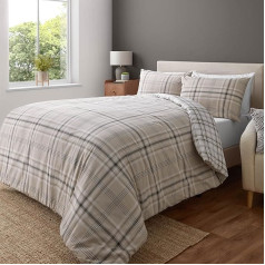 Catherine Lansfield Kelso Reversible Duvet Cover Set Single Bed Check ar spilvena pārvalku Natural