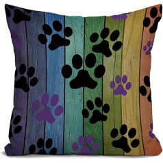 Tomda Rustic Rainbow Wood Grain Black and Purple Dog Paw Cotton Linen Spilvens spilvens Case Spilvens Cover Mājas Birojs Dekoratīvie Square 45x45cm