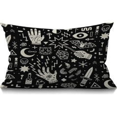 BGBDEIA Spilvens Cover Magic Witchcraft Rokas Acis Mēness Galvaskauss Galvaskauss Kaķis Bat Bat Snake Dagger Key Mushroom Taisnstūra Throw Spilvens Cover Couch Sofa Home Decor Kokvilnas lins 30 x 50 cm