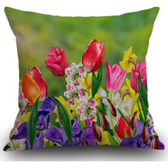 Smooffly Home Decor Pavasara vasaras ziedi Narcises Tulpes Throw spilvens Cover 18x18 collu āra spilvens gadījumā dīvāns dīvāna spilvens Cover