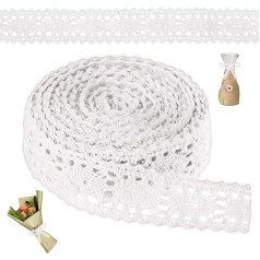 Mežģīņu lente, 2 cm x 5 m Mežģīņu lente Rice White Vintage, kokvilnas mežģīņu lente Vintage Lace, dekoratīvā lente Lace Vintage, mežģīņu robežas apdare dāvanu lentes pusei Kāzas DIY amatniecības galds