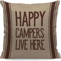 WONDERTIFY Happy Campers Live Here Retro citāts Āra kempings Dekoratīvs dīvāna spilvens Tumša svītra 45x45cm