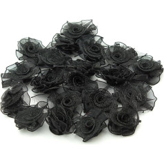 HAND Pretty Flower Sew On Organza Trim Apģērbu aksesuāri Embellishment 32mm x 32mm Pack of 20 Black