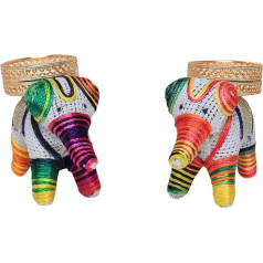 Aditri Creations Handmade Elephant Tea Light Holder Set of 2 Lucky Charm Tea Light Candle Holder T Light Holder for Diwali, Decorative Lighting Accessories (without Wax)