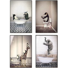 JNAOZI Melnā un baltā audekla sienu māksla Funny Animal vannā Modern Wall Art vannas istabai Dzīvojamā istaba Guļamistaba Dekorēšana Sienas dekori bez rāmja (Stili 1.20x30x4)