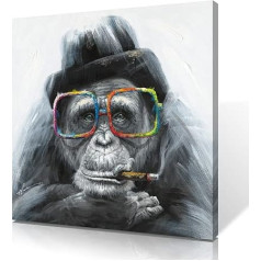 B BLINGBLING Monkey in Colourful Sunglasses and Gentleman Hat Black & White Framed Canvas Art Picture 30x30cm