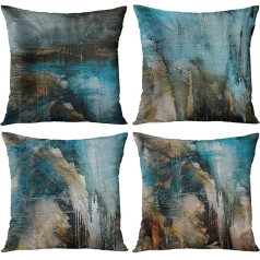 TIAODIAN spilvenu pārvalki 18 x 18 collas 4 Pack Moderns dekoratīvs spilvens pārvalki Teal melns un brūns 18x18 collas dīvāns dīvāns guļamistaba Abstract Home Decor