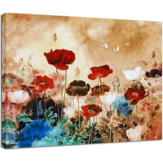 Wieco Art Blooming Poppies Modern Stretched un ierāmētas Giclee Canvas Print Floral Artwork Krāsains Ziedi Pictures on Canvas Wall Art for Living Room Guļamistaba Home Decoration