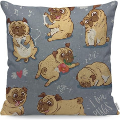 WONDERTIFY Pug Puppy Karikatūra Bulterjers spilvenu pārvalks 18 x 18 collas