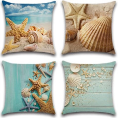 Ohok spilvenu pārvalki 18 x 18 collu komplekts 4 Starfish Shell spilvenu pārvalki 18 x 18 collu gultas krēsls dīvāns dīvāns guļamistaba dzīvojamā istaba mājas dekors