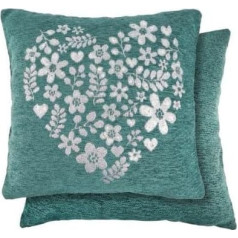 2 x Teal Glitter Floral Heart spilvenu pārvalki