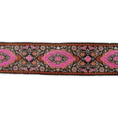 1A-Kurzwaren 35589-V2 Medallion Border Woven Ribbon 35 mm Krāsa: melna/apelsīnu/rozā/balta Iesniedz 1A-Kurzwaren