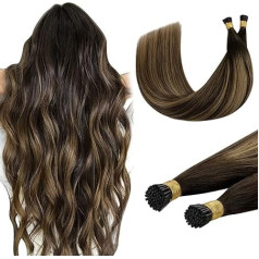 DOORES I Tip Remy matu pieaudzēšana, Balayage tumši brūns līdz kastaņbrūns, 55 cm, 50 g/50s, I Tip matu pieaudzēšana, īsti matu pieaudzēšana, pieaudzēšana, īsti mati, padomi