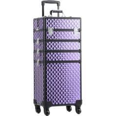 Qivange Artist Makeup Trolley Case Extra Large Travel Jewellery Box Train Case, violeta - 4-in-1