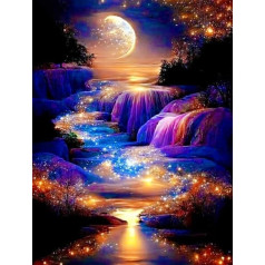 CULASIGN DIY Diamond Painting Set, 5D Diamond Painting Pictures Waterfall Moon Full Large Diamond Painting Kit Arts Craft bērniem un pieaugušajiem mājas sienas dekoram (30 x 40 cm)