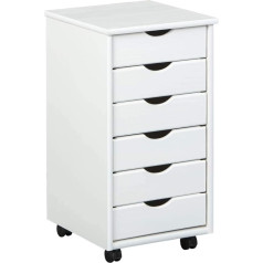 Inter Link Simon Rolling Container - Rolling Container with 6 Drawers - Office Container - Rolling Cabinet - Trolley - Drawer Chest of Drawers - Solid Pine Wood - Painted White - 35 x 40 x 65 cm