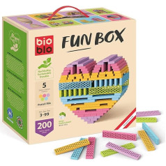 bioblo Funbox Pastel Mix komplekts ar 200 krāsainiem klucīšiem bērniem no 3 gadu vecuma, koka klucīši bērniem, STEM Montessori rotaļlieta kraušanas un balansēšanas spēlēm.