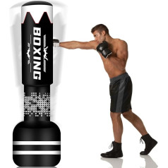 NZQXXJXZ Upgrade Design Standing Punch Bag pieaugušajiem - 180 cm smags brīvi stāvošs boksa maisiņš - smilšu maisi Piepūšamais Kick Stand Punch Bag apmācībai MMA Muay Thai (Bell Triple Game)