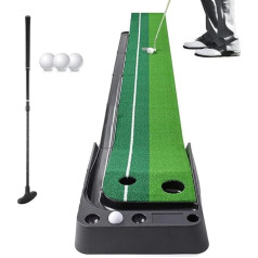 yabymy Golf Mat Putting Mat, Golf Car Return Putting Mat, Golf Putter and 3 Golf Balls Golf Practice Mat, 300 cm Indoor Outdoor Putting Trainer Mat Golf Practice Equipment for Home Office Gym