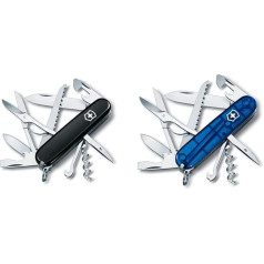 Victorinox, Huntsman Pocket Knife, 91 mm, Black (15 Functions, Corkscrew, Can Opener) & Pocket Knife, Huntsman, 91 mm, Blue Clear (15 Functions, Corkscrew, Can Opener)