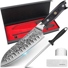 MOSFiATA Damaskas Santoku nazis 7 collu damaskas virtuves nazis Damaskas tērauda japāņu nazis Asais pavāra nazis Profesionāls gaļas nazis ar pirkstu aizsargu naža asinātājs, kā dāvana