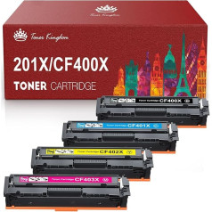 Tonerių karalystė 201X 201A suderinamas su HP 201X 201A CF400X CF400A daugiapakuote Toneris skirtas HP Color Laserjet Pro MFP M277dw M277n M252dw M277 M277 M274n M252n M252 M277c6 (juodas žydras, geltonas, purpurinis, 4 pakuotės)