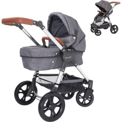 HTI Premium Celuna Travel System | Bērnu ratiņi ar 3 režīmiem, tostarp lelles ratiņi, bērnu ratiņi un autokrēsliņš | Bērnu rotaļlieta, regulējams rokturis, vairākas sēdvietu opcijas | Vecums 3+