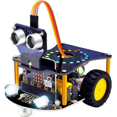 KEYESTUDIO BBC Microbit robotu komplekts, saderīgs ar Microbit V1, V2 (bez Microbit plates), ar līnijas izsekošanas moduli, ultraskaņas sensoru, Bluetooth moduli, programmējams robots skolēniem