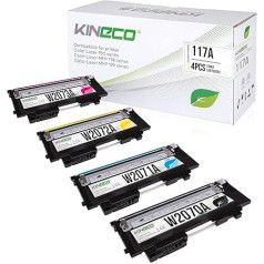 Kineco 117A toneru komplekts, kas saderīgs ar HP krāsu lāzera MFP 179fwg 178nwg 150nw 179fnw 178nw 150a W2070A W2071A W2072A W2073A (melns, ciāns, purpursarkans, dzeltens)