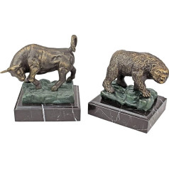 Design Toscano Der Stier und der Bär von Wall Street Buchstützen, Gusseisen und Marmor, zweifarbig bronze und grünspan, 20 cm, 2er Set