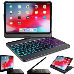 Snugg iPad Pro 12.9 tastatūra (2022 6. paaudze/2021 5. paaudze), bezvadu izgaismots Bluetooth iPad Pro 12.9 korpuss ar tastatūru, 360 grādu rotējoša tastatūra - melns