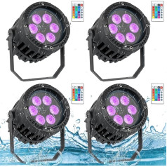 PUZILOZA 4 gab. 6 x 3W IP67 ūdensizturīga par gaisma, RGBW 4-in-1 LED Disco Light Party Light ar tālvadības pulti āra priekšnesumiem, DJ šoviem, ballītēm, bāriem, skatuvēm, festivālu priekšnesumiem