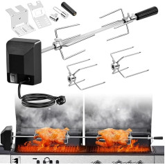 Universāls rotācijas grila komplekts, BBQ grila rotācijas komplekts ar 220 V 4 W elektromotoru, 2 dakšas, nerūsējošā tērauda rotācijas komplekts BBQ grila komplekts vairumam gāzes grilu ar degļiem