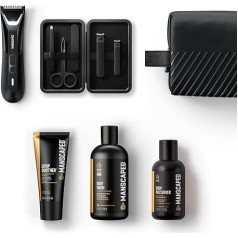 MANSCAPED® The Premier Package 5.0 ULTRA, ar The Lawn Mower® 5.0 ULTRA intīmo un ķermeņa matiņu trimmeri vīriešiem, šķēres 3.0, bumbiņu dezodorantu Crop Preserver®, dušas želeju Crop Soother™, Shed 2.0.