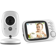 BW Baby Monitor Video bērnu monitors ar 3,2 collu LCD ekrānu, bērnu monitors ar kameru un nakts redzamības funkciju, uzlabota 2,4GHz FHSS tehnoloģija, divvirzienu audio, temperatūras sensora monitora funkcija, 8 šūpuļdziesmas