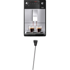 Melitta Purista F 230-101 Pilnībā automātisks kafijas automāts ar klusu konusa dzirnaviņu (tiešās izvēles poga, 2 kafijas tasīšu funkcija, 20 cm platums), sudraba/ melns + piena lance pilnībā automātiskai kafijai