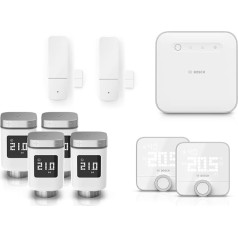 Bosch Smart Home apkures komplekts, 4 x radiatora termostats II, 2 x istabas termostats II, 2 x durvju/logu kontakts II, 1 x kontrolieris II, bezvadu, darbojas ar akumulatoru